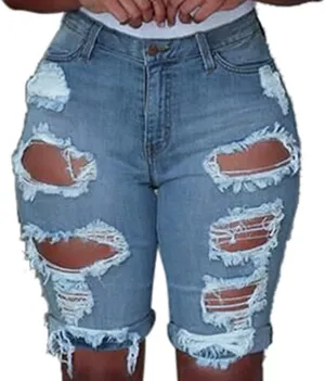 Womens Ripped Denim Shorts Frayed Raw Hem Shorts Skinny Stretchy Jeans Shorts Straight Leg Short Jeans for Ladies