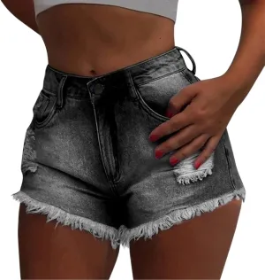 Women's Ripped Hem Jean Shorts High Waisted Distressed Denim Shorts Juniors Vintage Casual Summer Denim Shorts