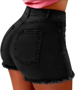 Women's Ripped Hem Jean Shorts High Waisted Distressed Denim Shorts Plus Size Beach Casual Summer Denim Shorts