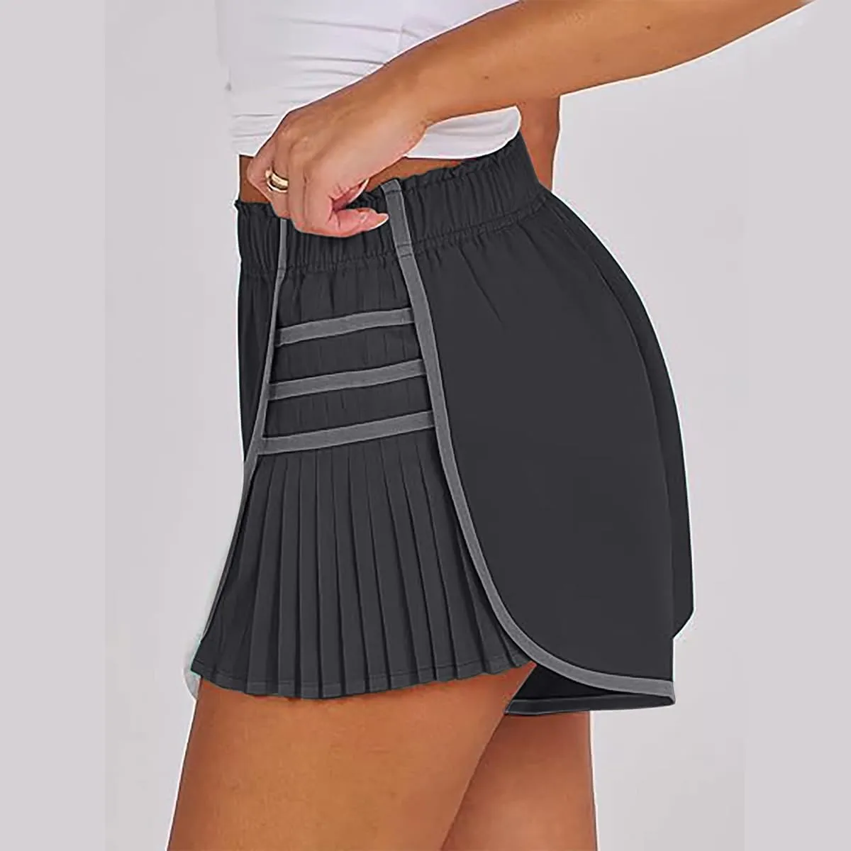 Women's Running Shorts High Waisted Quick Dry Athletic Workout Sports Yoga Climbing Outdoors Pleated Contrast Shorts