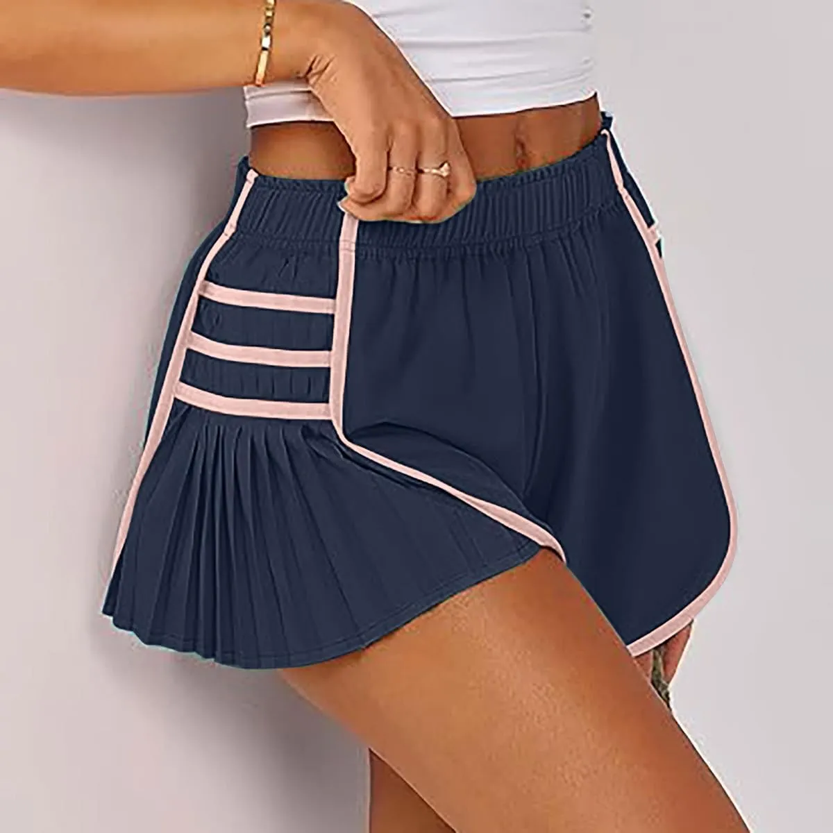 Women's Running Shorts High Waisted Quick Dry Athletic Workout Sports Yoga Climbing Outdoors Pleated Contrast Shorts