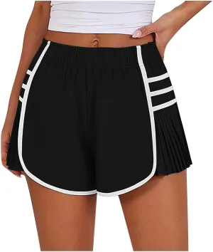 Women's Running Shorts High Waisted Quick Dry Athletic Workout Sports Yoga Climbing Outdoors Pleated Contrast Shorts