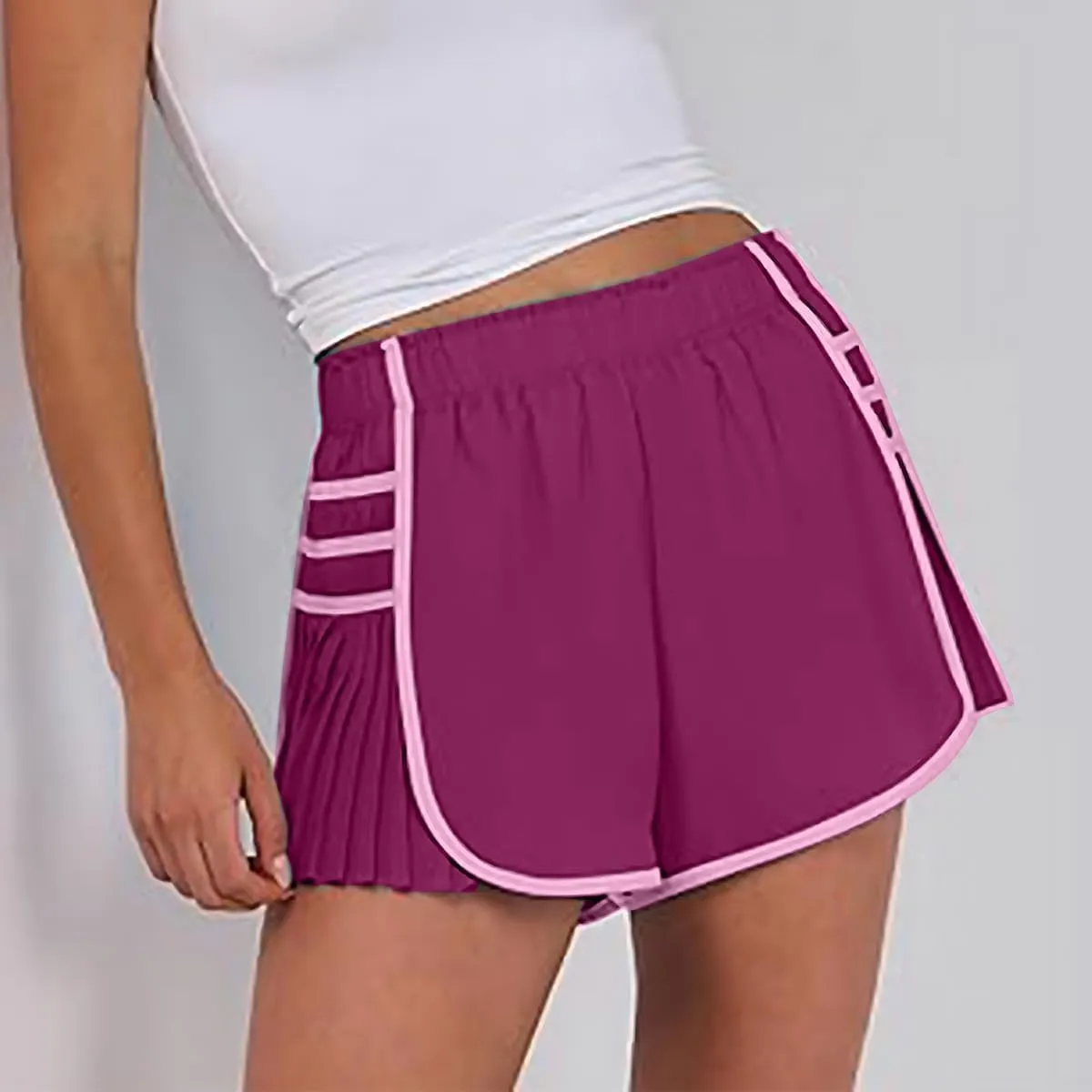 Women's Running Shorts High Waisted Quick Dry Athletic Workout Sports Yoga Climbing Outdoors Pleated Contrast Shorts