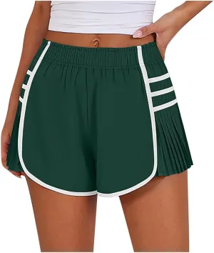 Women's Running Shorts High Waisted Quick Dry Athletic Workout Sports Yoga Climbing Outdoors Pleated Contrast Shorts