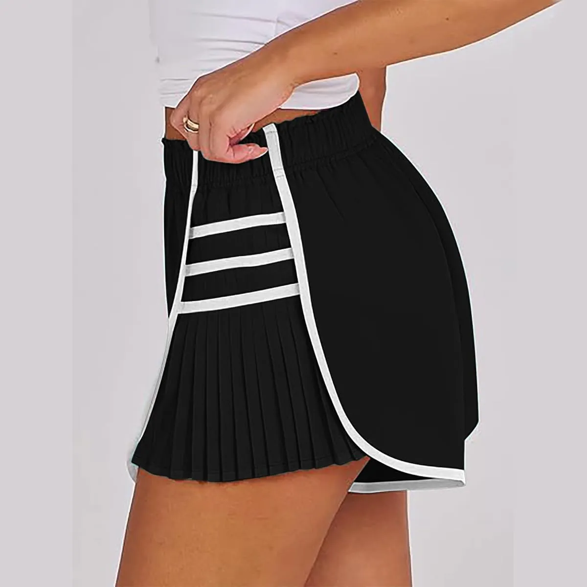 Women's Running Shorts High Waisted Quick Dry Athletic Workout Sports Yoga Climbing Outdoors Pleated Contrast Shorts
