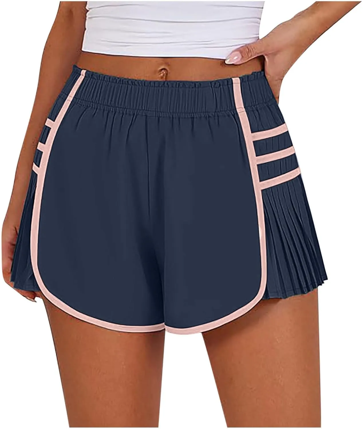 Women's Running Shorts High Waisted Quick Dry Athletic Workout Sports Yoga Climbing Outdoors Pleated Contrast Shorts