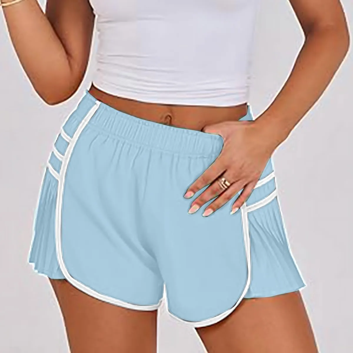 Women's Running Shorts High Waisted Quick Dry Athletic Workout Sports Yoga Climbing Outdoors Pleated Contrast Shorts