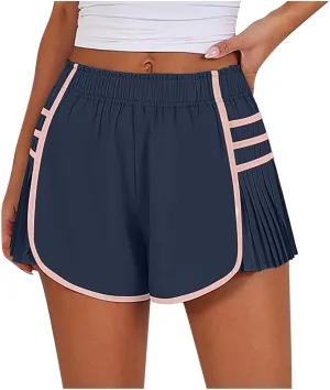 Women's Running Shorts High Waisted Quick Dry Athletic Workout Sports Yoga Climbing Outdoors Pleated Contrast Shorts