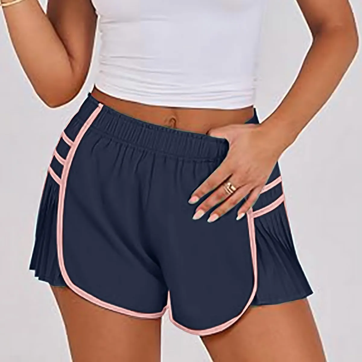 Women's Running Shorts High Waisted Quick Dry Athletic Workout Sports Yoga Climbing Outdoors Pleated Contrast Shorts