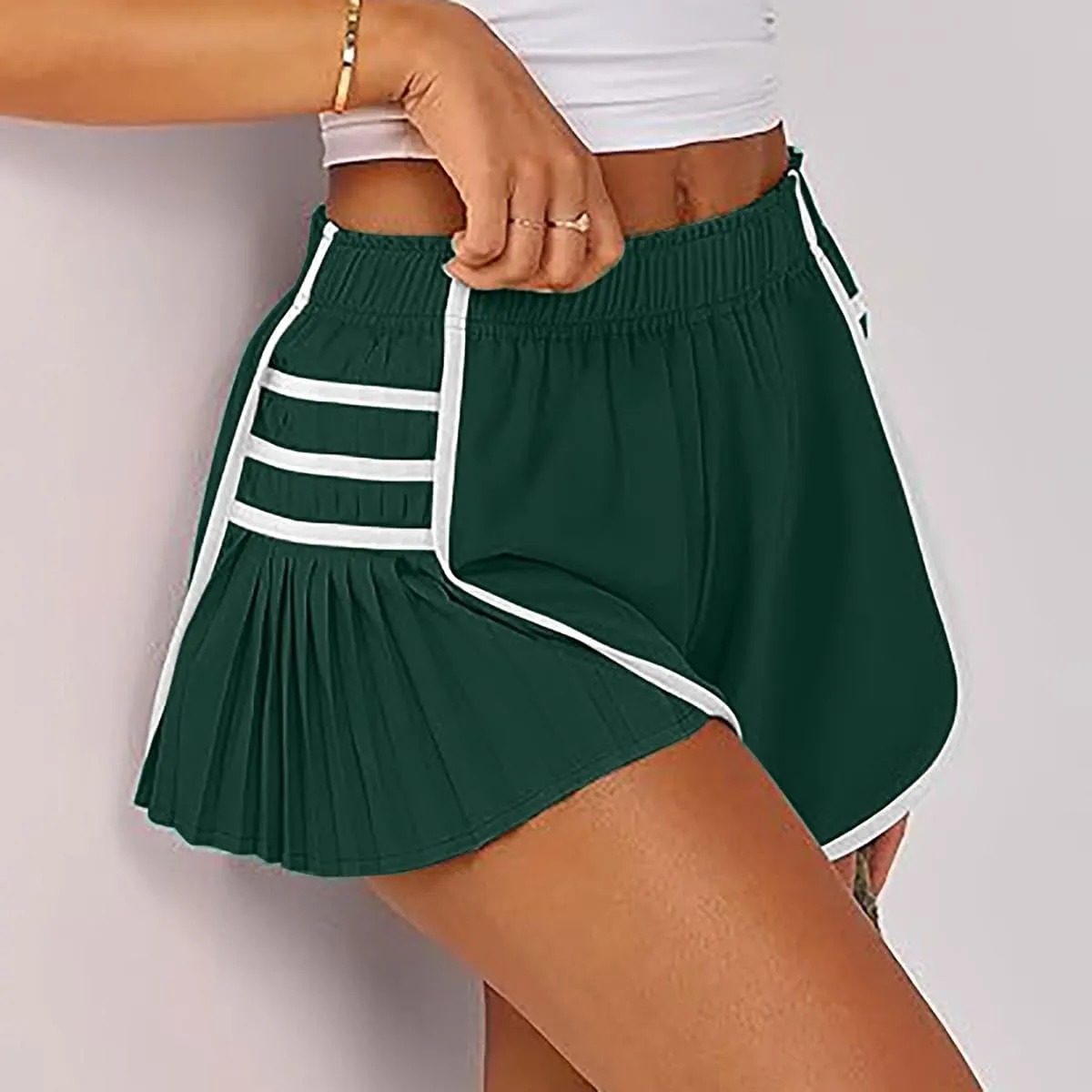 Women's Running Shorts High Waisted Quick Dry Athletic Workout Sports Yoga Climbing Outdoors Pleated Contrast Shorts