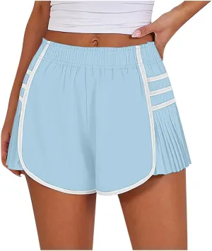 Women's Running Shorts High Waisted Quick Dry Athletic Workout Sports Yoga Climbing Outdoors Pleated Contrast Shorts