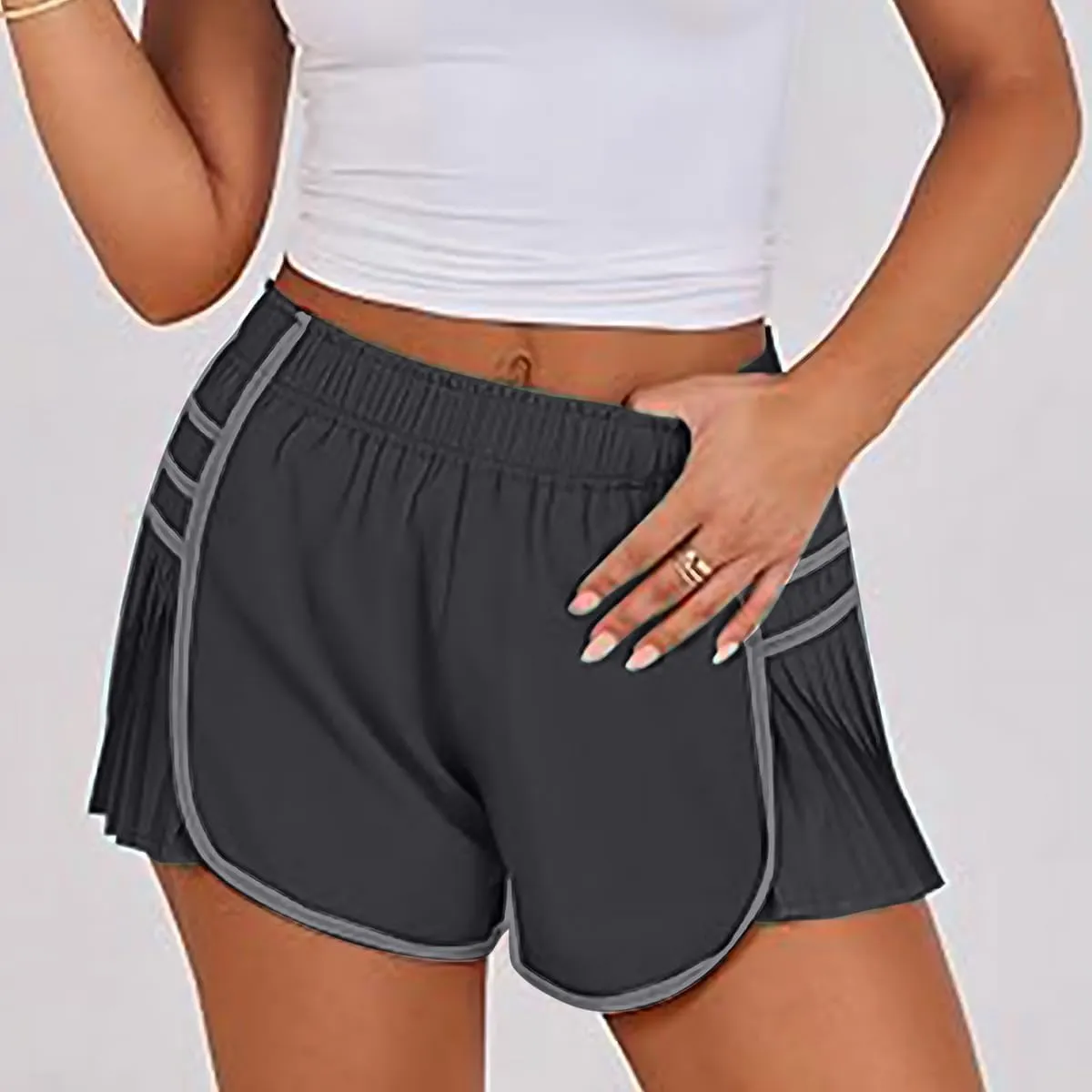 Women's Running Shorts High Waisted Quick Dry Athletic Workout Sports Yoga Climbing Outdoors Pleated Contrast Shorts