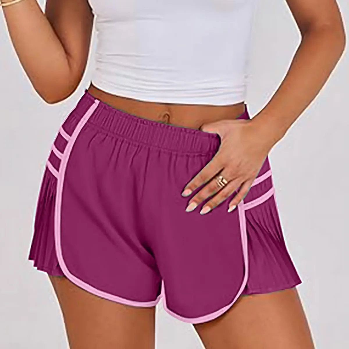 Women's Running Shorts High Waisted Quick Dry Athletic Workout Sports Yoga Climbing Outdoors Pleated Contrast Shorts