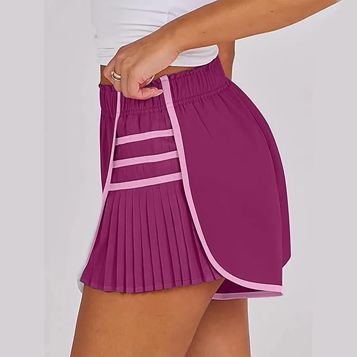 Women's Running Shorts High Waisted Quick Dry Athletic Workout Sports Yoga Climbing Outdoors Pleated Contrast Shorts