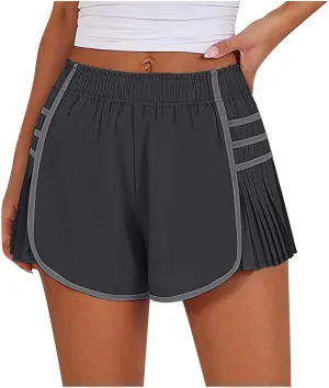 Women's Running Shorts High Waisted Quick Dry Athletic Workout Sports Yoga Climbing Outdoors Pleated Contrast Shorts