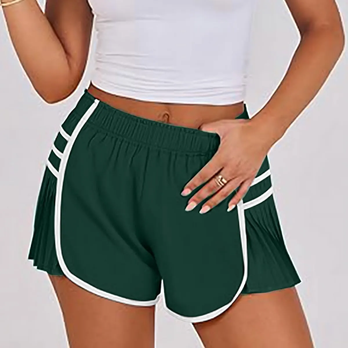 Women's Running Shorts High Waisted Quick Dry Athletic Workout Sports Yoga Climbing Outdoors Pleated Contrast Shorts