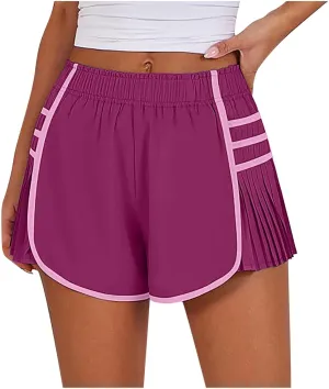 Women's Running Shorts High Waisted Quick Dry Athletic Workout Sports Yoga Climbing Outdoors Pleated Contrast Shorts