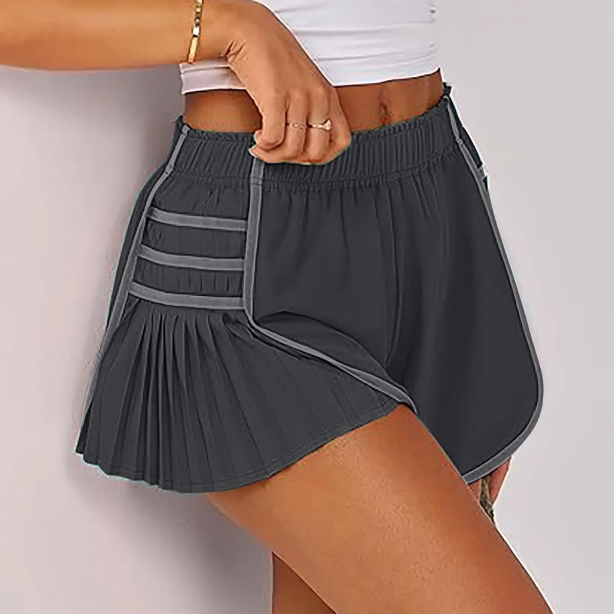 Women's Running Shorts High Waisted Quick Dry Athletic Workout Sports Yoga Climbing Outdoors Pleated Contrast Shorts