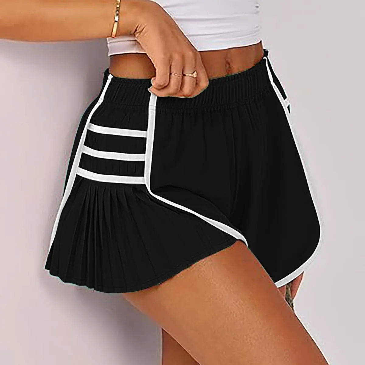 Women's Running Shorts High Waisted Quick Dry Athletic Workout Sports Yoga Climbing Outdoors Pleated Contrast Shorts