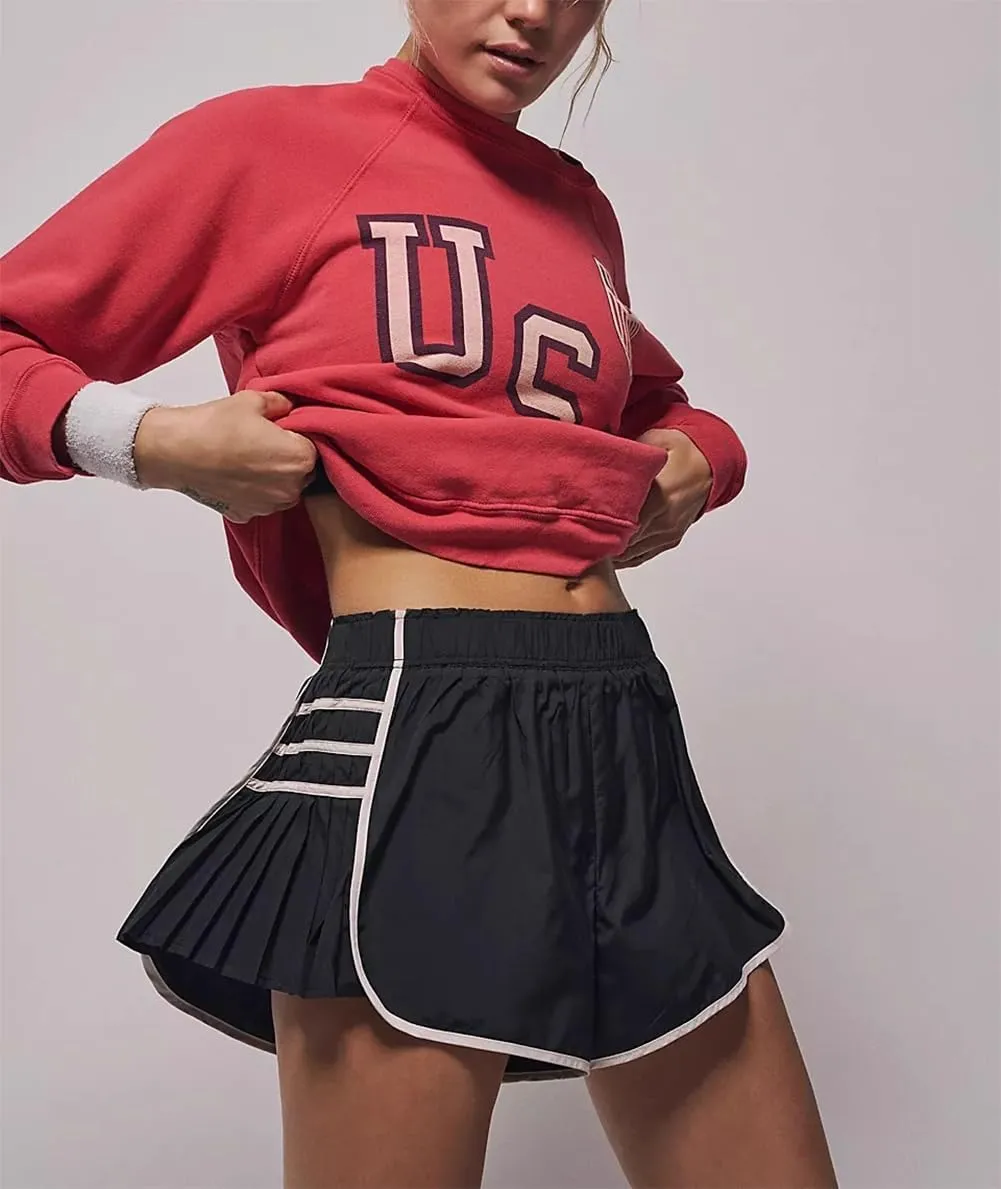 Women's Running Shorts High Waisted Quick Dry Athletic Workout Sports Yoga Climbing Outdoors Pleated Contrast Shorts