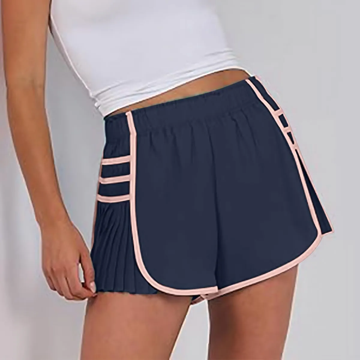 Women's Running Shorts High Waisted Quick Dry Athletic Workout Sports Yoga Climbing Outdoors Pleated Contrast Shorts