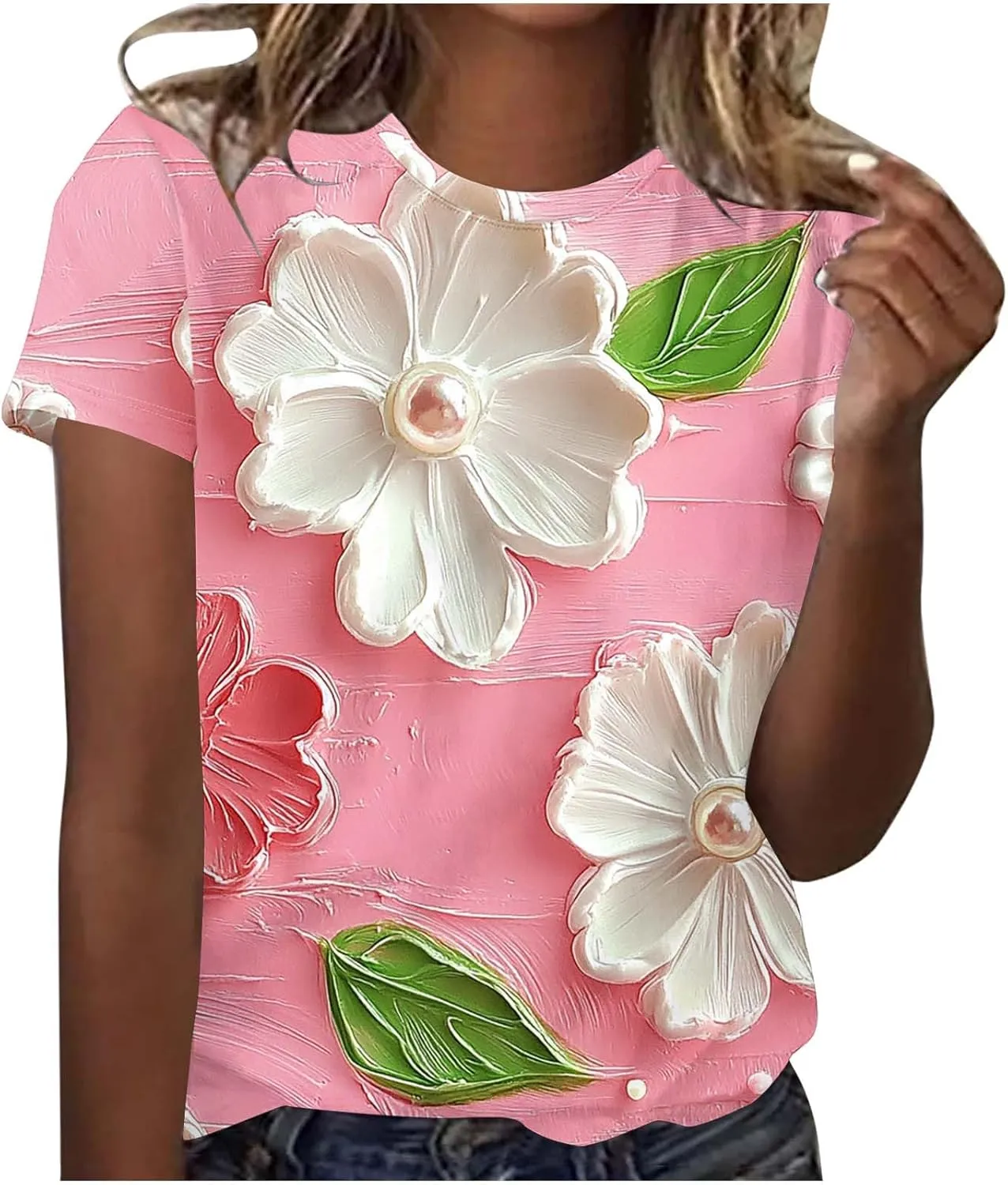 Womens Short Sleeve Summer Tops Plus Size Graphic Print Crewneck Heart T-Shirt Casual Loose Fit Workout Tees Outfits