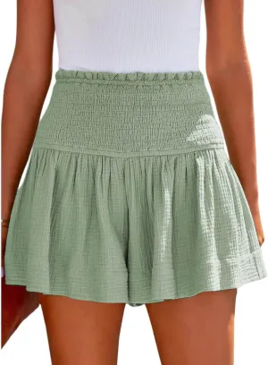 Womens Shorts Comfy Summer Flowy Shorts High Waisted Waffle Shorts Casual Beach Shorts Trendy Wide Leg Shorts