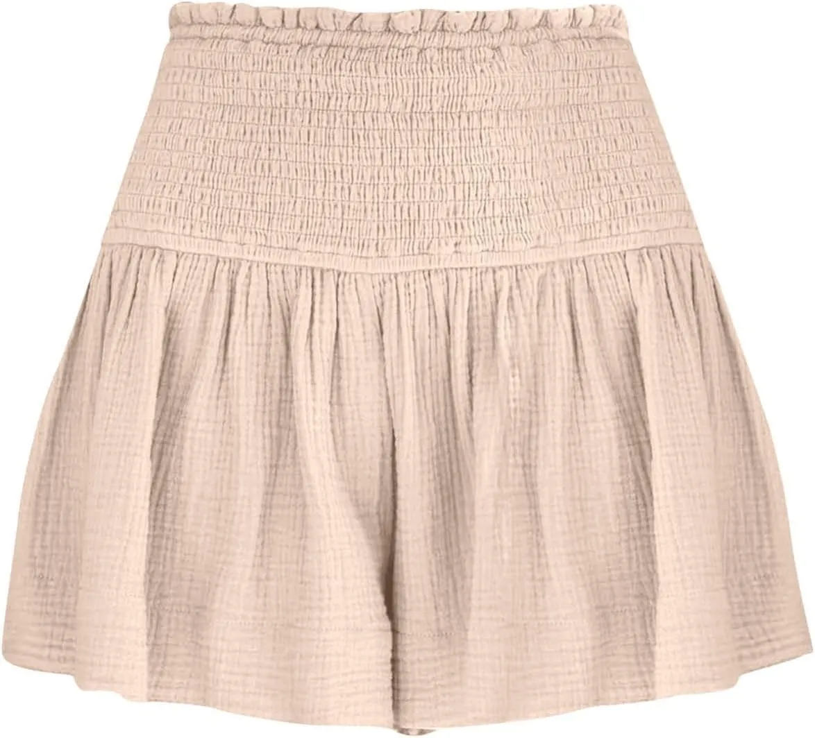 Womens Shorts Comfy Summer Flowy Shorts High Waisted Waffle Shorts Casual Beach Shorts Trendy Wide Leg Shorts