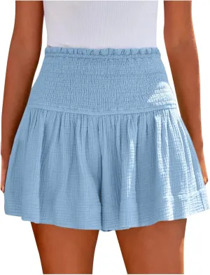 Womens Shorts Comfy Summer Flowy Shorts High Waisted Waffle Shorts Casual Beach Shorts Trendy Wide Leg Shorts