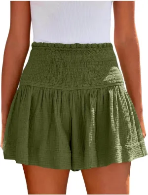 Womens Shorts Comfy Summer Flowy Shorts High Waisted Waffle Shorts Casual Beach Shorts Trendy Wide Leg Shorts