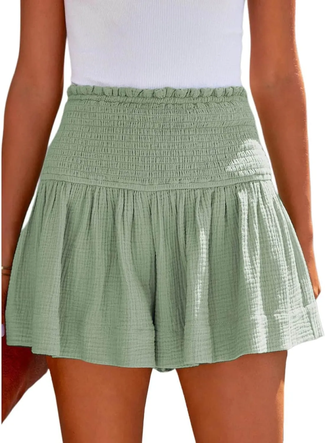 Womens Shorts Comfy Summer Flowy Shorts High Waisted Waffle Shorts Casual Beach Shorts Trendy Wide Leg Shorts