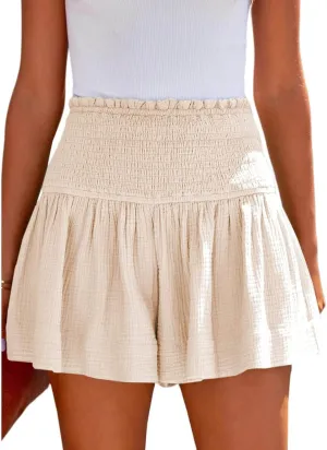 Womens Shorts Comfy Summer Flowy Shorts High Waisted Waffle Shorts Casual Beach Shorts Trendy Wide Leg Shorts