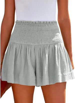 Womens Shorts Comfy Summer Flowy Shorts High Waisted Waffle Shorts Casual Beach Shorts Trendy Wide Leg Shorts