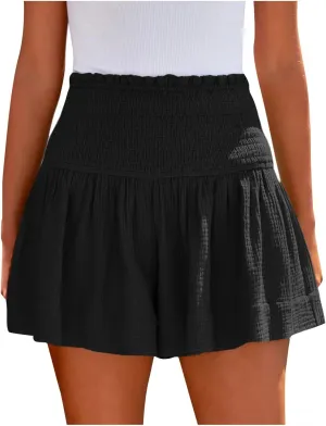 Womens Shorts Comfy Summer Flowy Shorts High Waisted Waffle Shorts Casual Beach Shorts Trendy Wide Leg Shorts