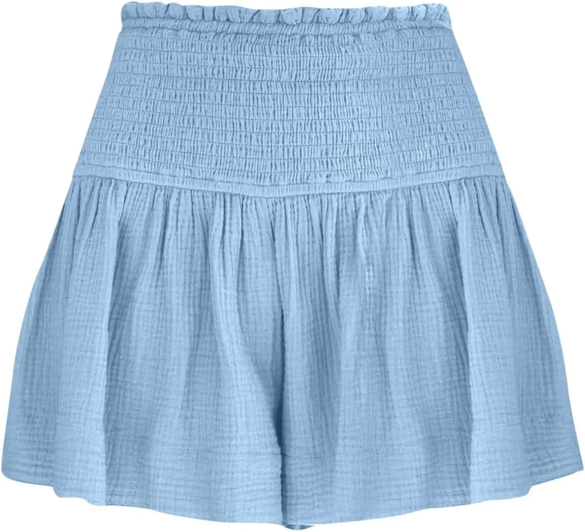 Womens Shorts Comfy Summer Flowy Shorts High Waisted Waffle Shorts Casual Beach Shorts Trendy Wide Leg Shorts