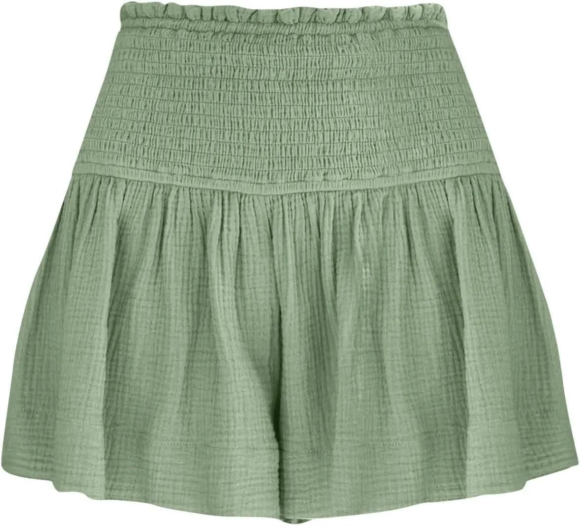 Womens Shorts Comfy Summer Flowy Shorts High Waisted Waffle Shorts Casual Beach Shorts Trendy Wide Leg Shorts