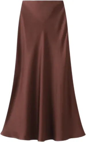 Women's Silk Satin Midi Skirts High Waist Elastic Vintage Maxi Skirts Loose A Line Skirt