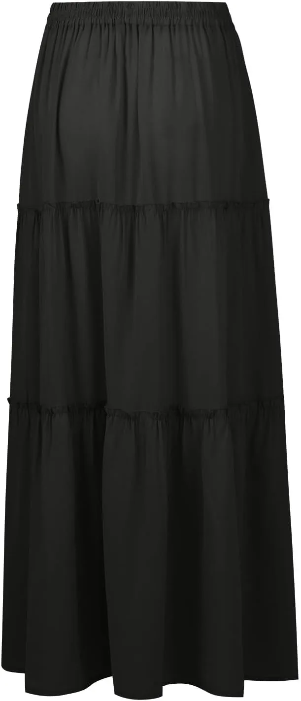 Women's Skirts Casual Summer Elastic High Waisted Flowy A Line Long Skirts Trendy Pleated Plus Size Maxi Skirts with Pockets