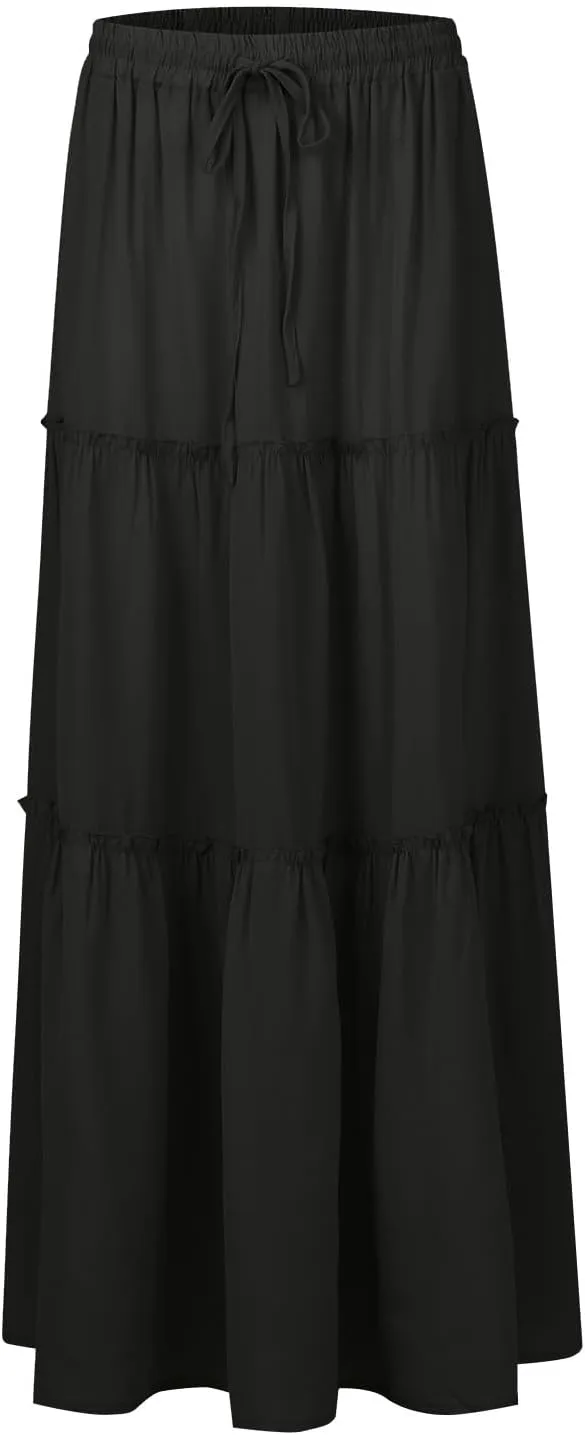 Women's Skirts Casual Summer Elastic High Waisted Flowy A Line Long Skirts Trendy Pleated Plus Size Maxi Skirts with Pockets