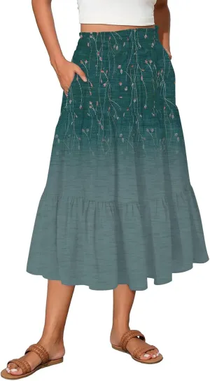 Women's Skirts Long High Waist Flowy Maxi Skirt A-Line Bohemian Style Summer