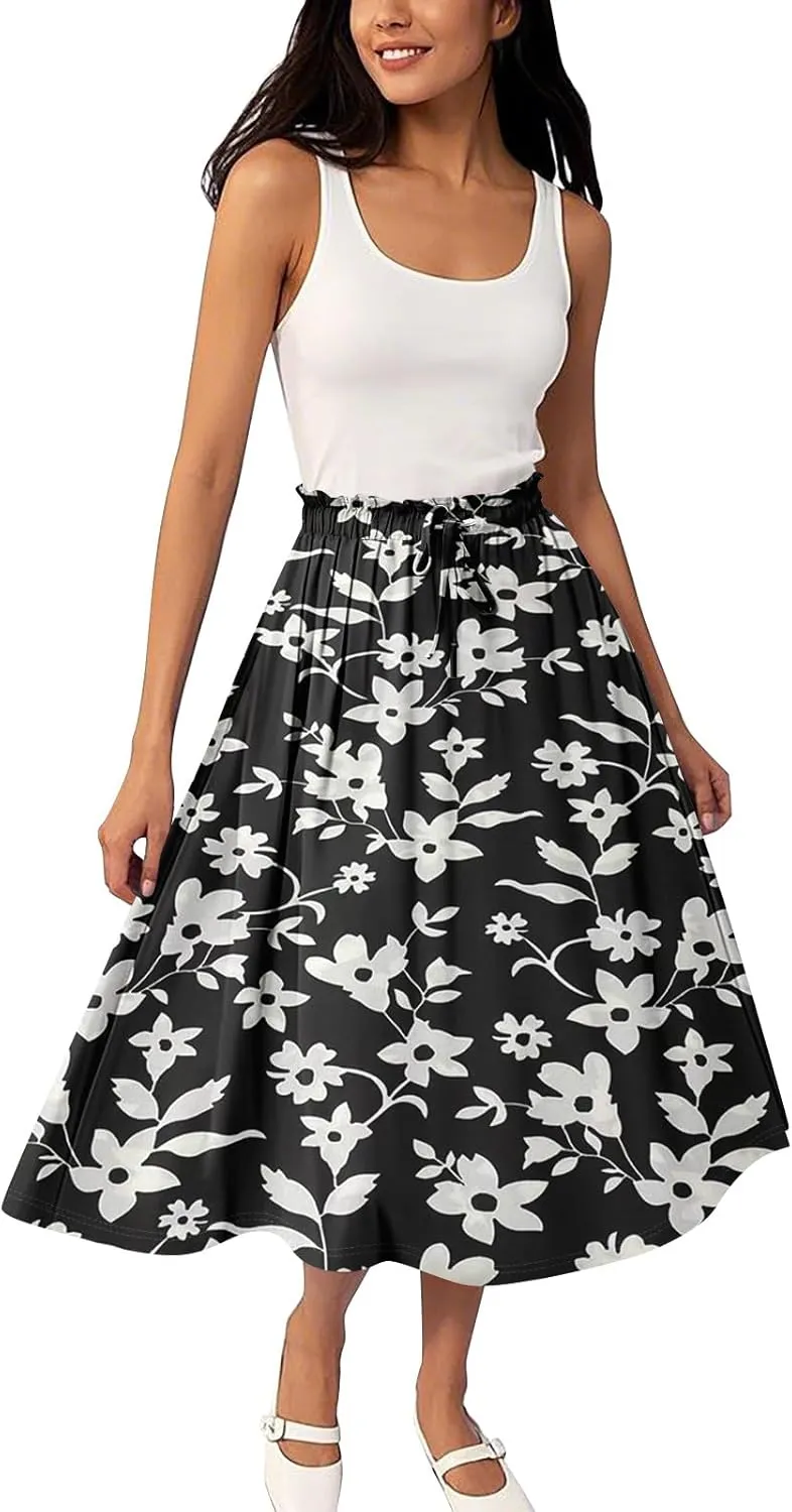 Women's Skirts Midi Length High Waist A-Line Flowy Maxi Skirt Bohemian Summer
