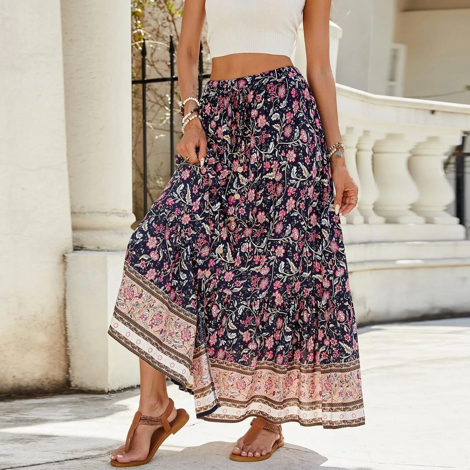 Women's Skirts,Sexy Flowy Maxi Skirts for Women 2025 Trendy Beach Vacation Long Boho Skirt Spring Summer
