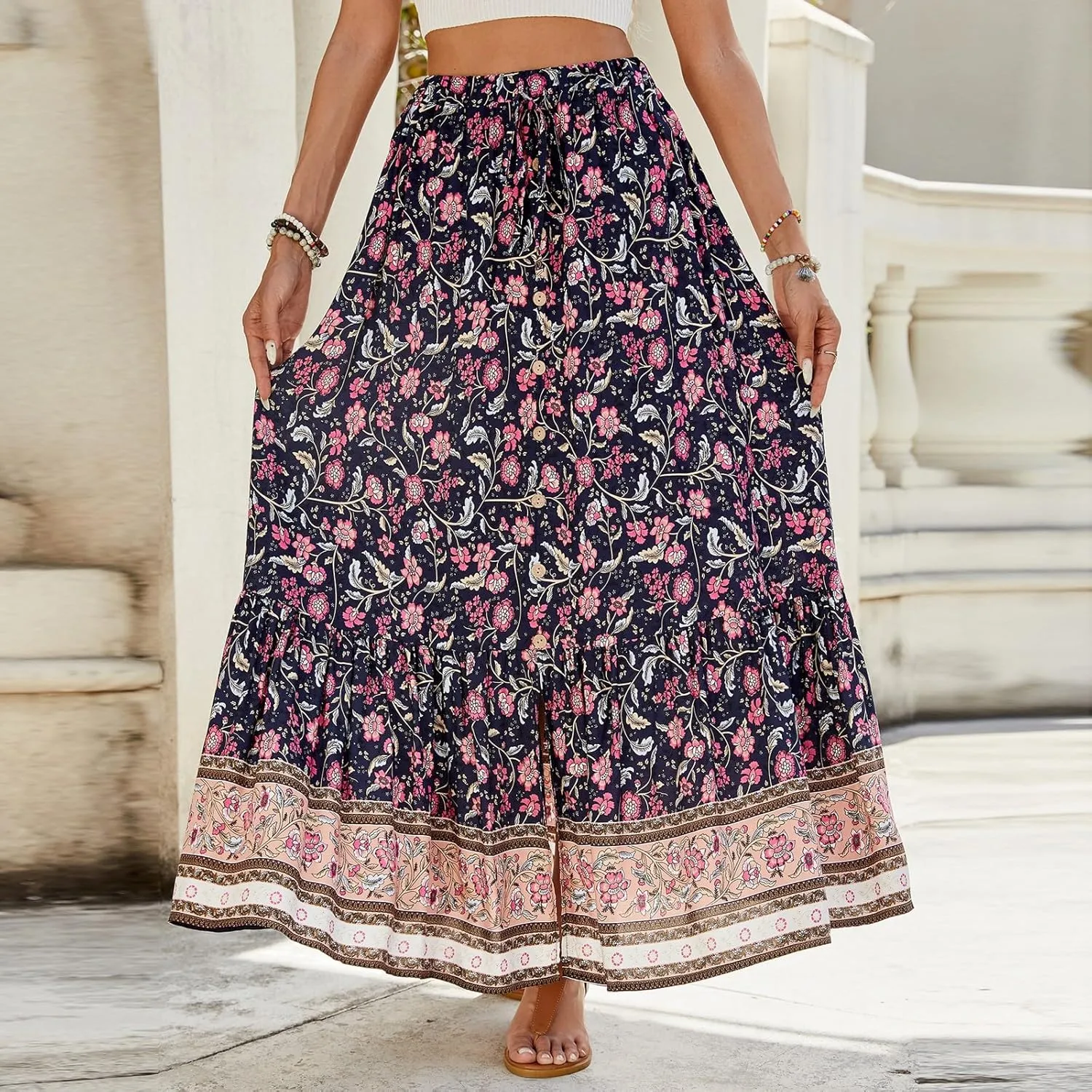 Women's Skirts,Sexy Flowy Maxi Skirts for Women 2025 Trendy Beach Vacation Long Boho Skirt Spring Summer