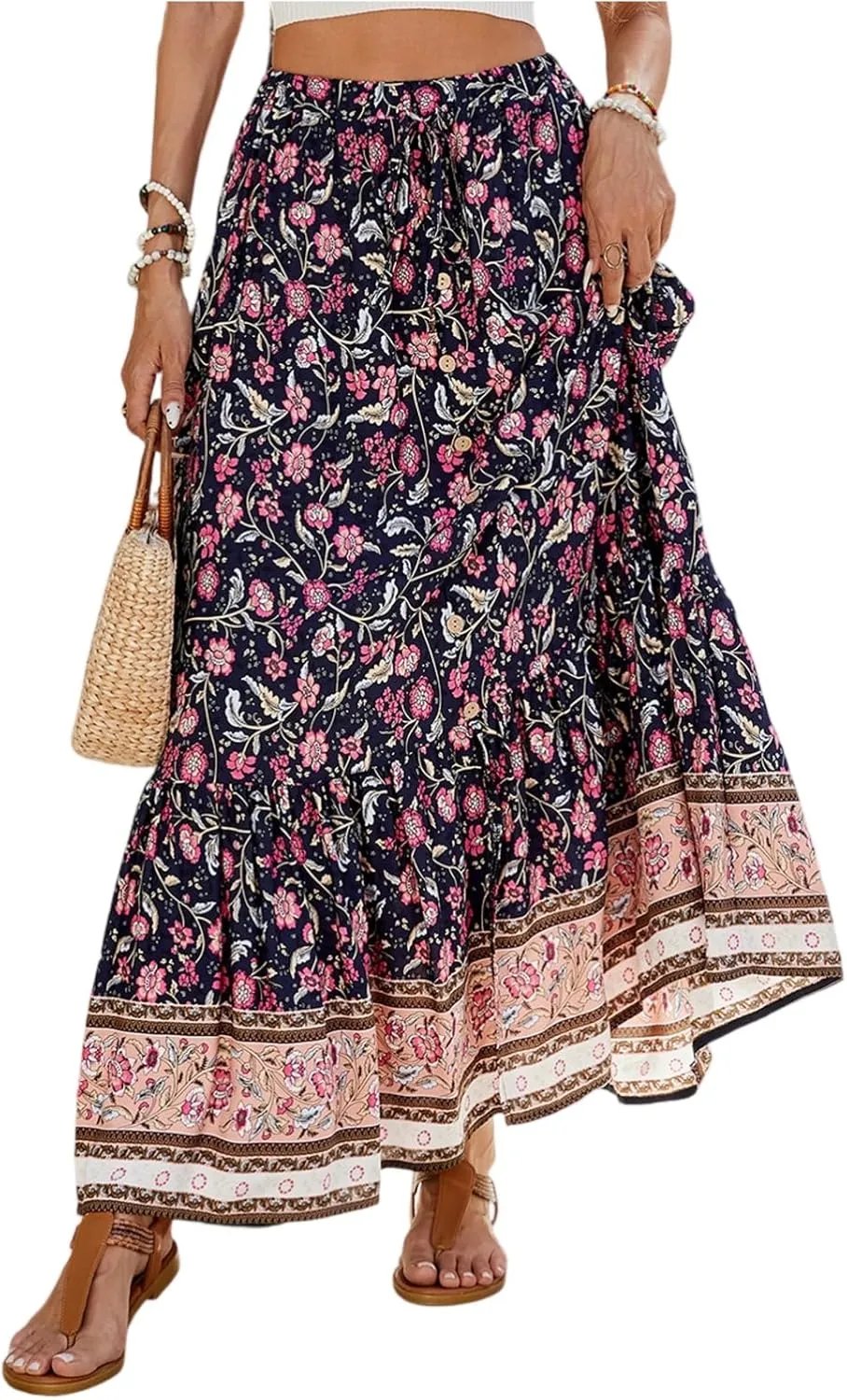 Women's Skirts,Sexy Flowy Maxi Skirts for Women 2025 Trendy Beach Vacation Long Boho Skirt Spring Summer