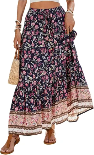 Women's Skirts,Sexy Flowy Maxi Skirts for Women 2025 Trendy Beach Vacation Long Boho Skirt Spring Summer