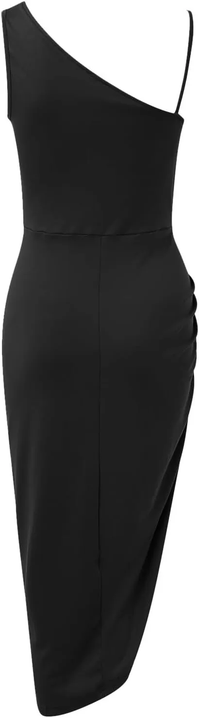 Women's Solid Color Sexy Slit Long Skirt Pleated Single Shoulder Evening Dress Casual Skirt Cocktail Dresses