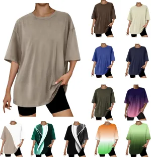 Womens Solid Crew Neck T Shirts Summer Short Sleeve Shirts Dressy Casual Tops for 2024 Going Out Tops for Plus Size