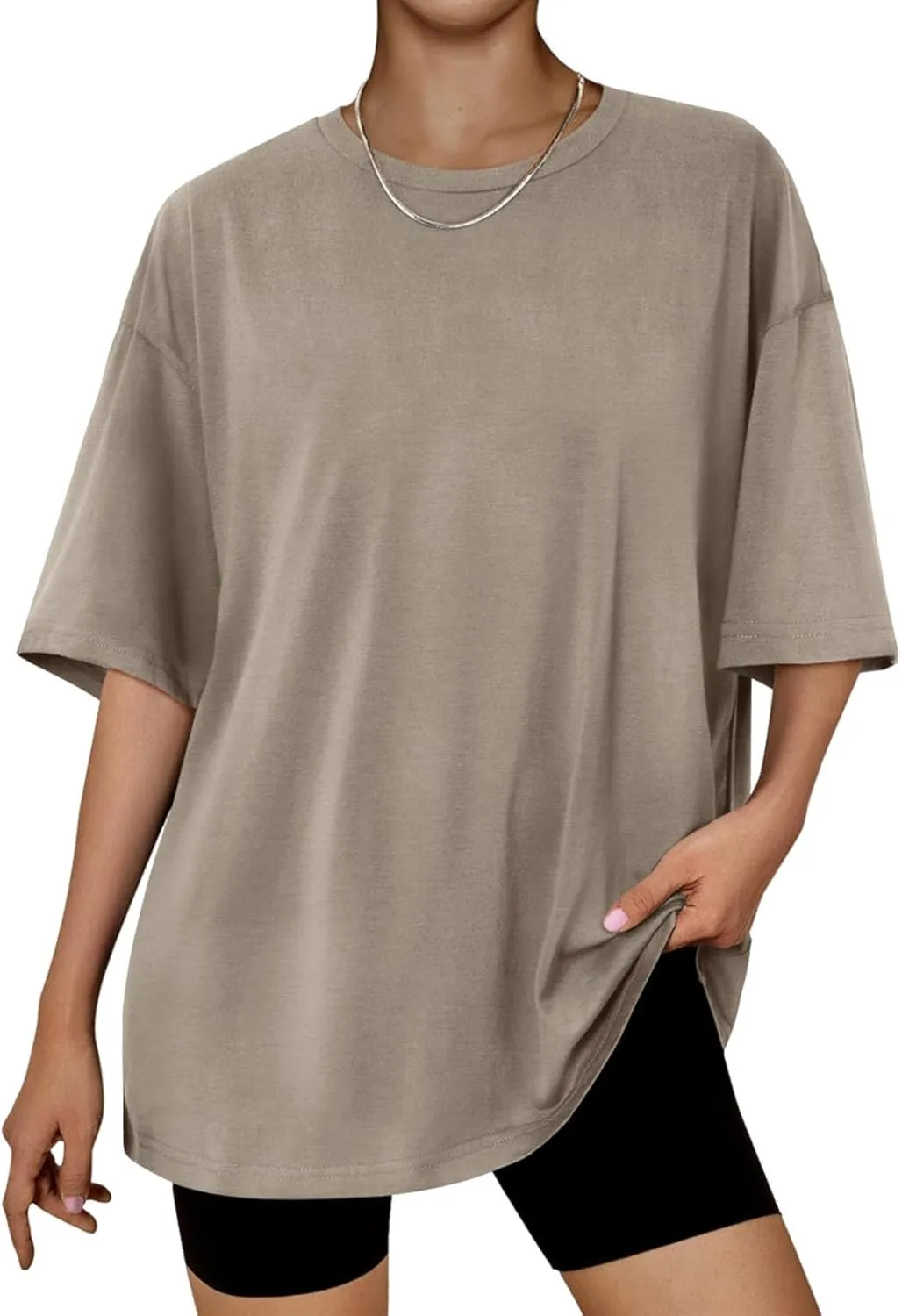 Womens Solid Crew Neck T Shirts Summer Short Sleeve Shirts Dressy Casual Tops for 2024 Going Out Tops for Plus Size