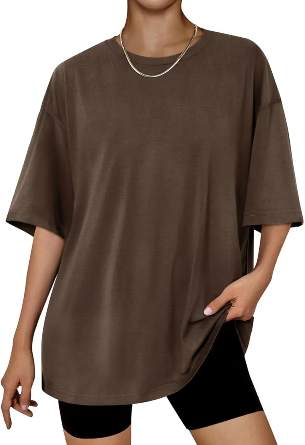 Womens Solid Crew Neck T Shirts Summer Short Sleeve Shirts Dressy Casual Tops for 2024 Going Out Tops for Plus Size