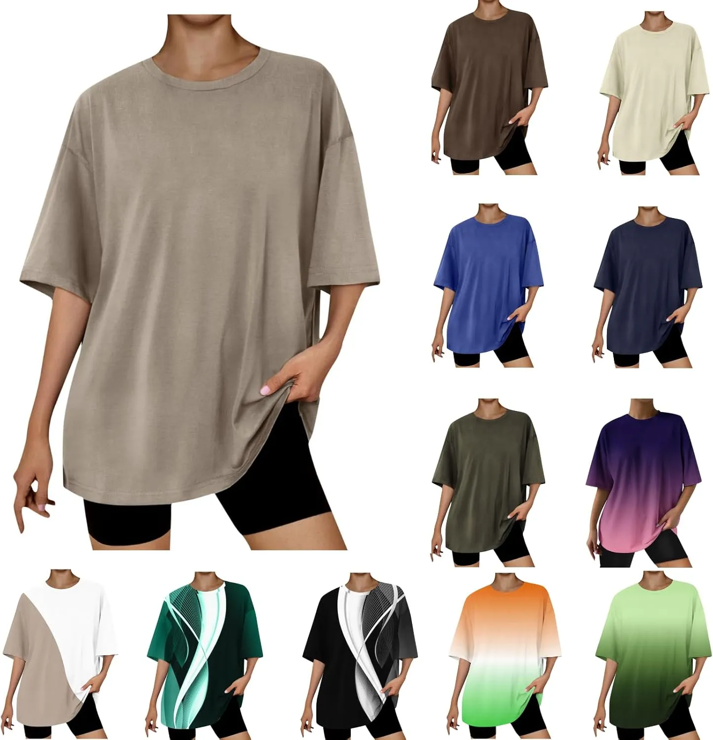 Womens Solid Crew Neck T Shirts Summer Short Sleeve Shirts Dressy Casual Tops for 2024 Going Out Tops for Plus Size